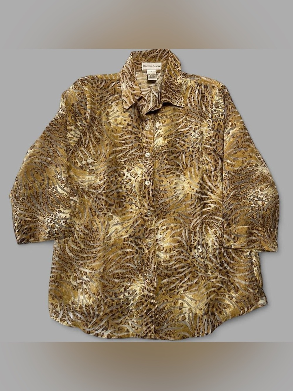 Vintage 90’s Draper's & Damon's Gold & Brown Animal Print Blouse. Size M.
